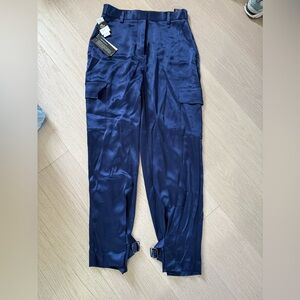 Aritzia Babaton Refined Satin Cargo Pants in Midnight Blue